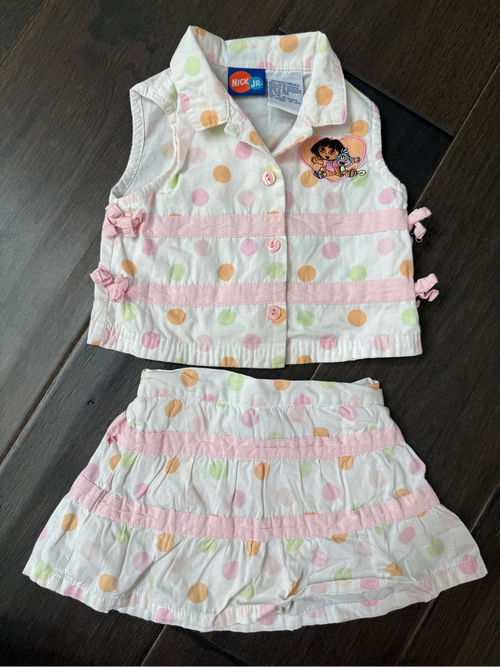 Y2K Nickelodeon Dora the Explorer White Polka Dot Set 24 months